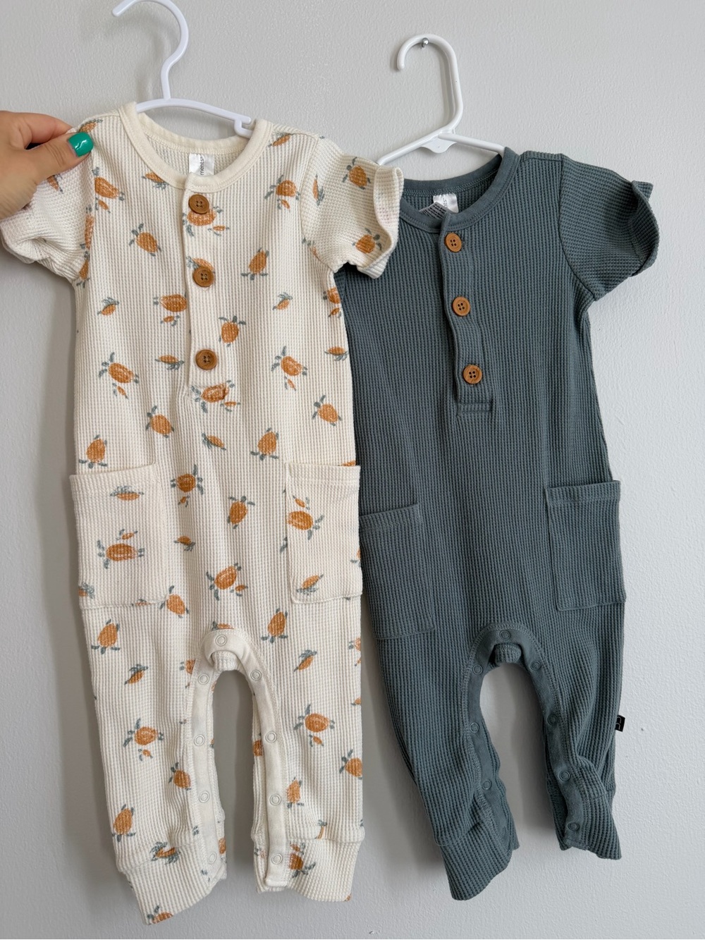 Gerber Waffle Knit Pocket Footie Set - Cream Floral & Green